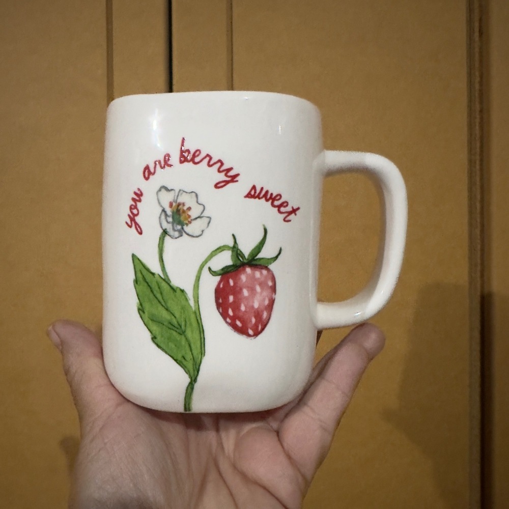 You Are Berry Sweet Strawberry Ceramic Coffee Mug White Red Interior